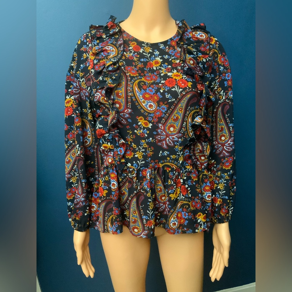 H&M Black Paisley & Floral Ruffle Peplum Blouse - Picture 2 of 3